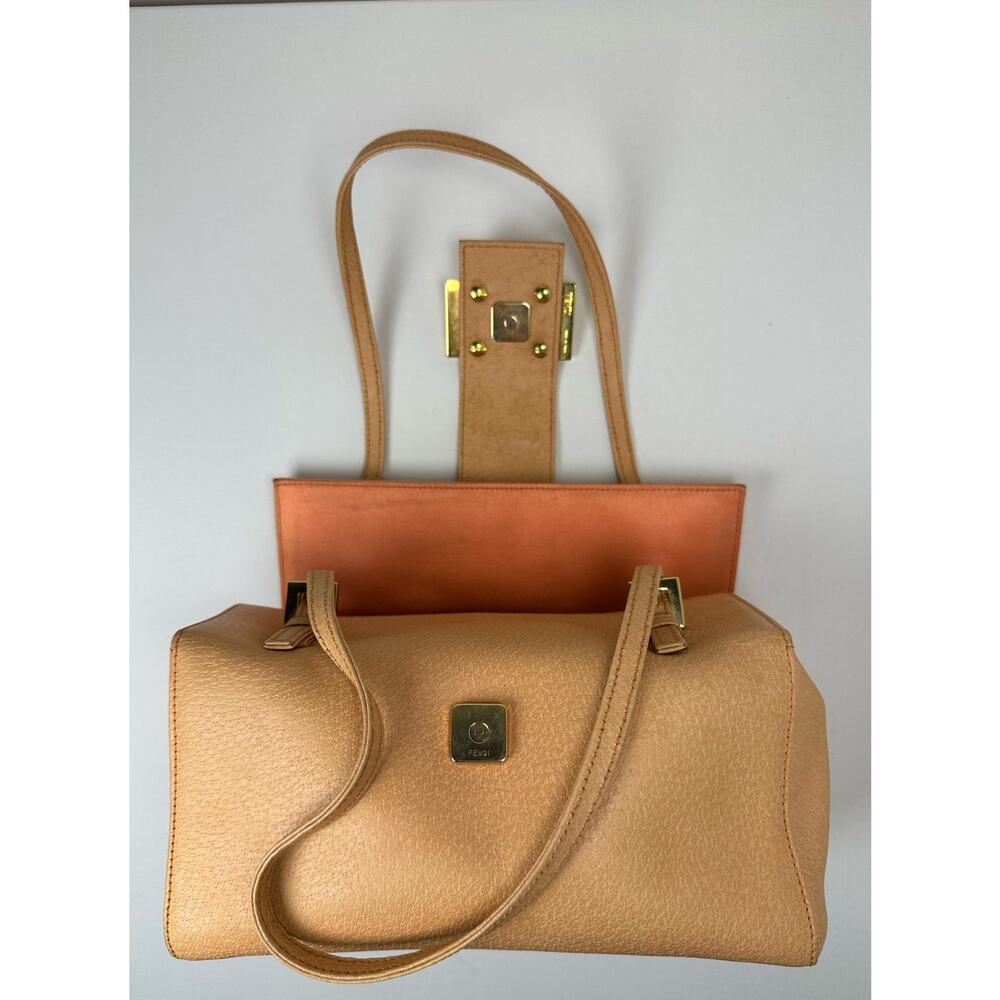 FENDI Vintage Y2K All-Leather Mamma Shoulder Bag Square Pink EUC Authentic - Picture 8 of 9